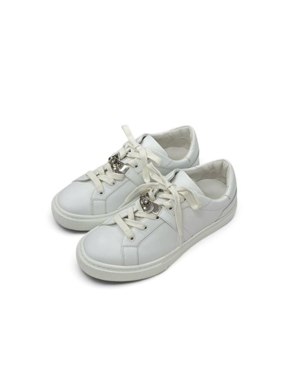 Hermes Day Sneakers Leather White Silver Kelly